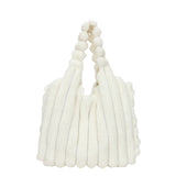 White - Striped Design Plush Bag - handbags at TFC&H Co.