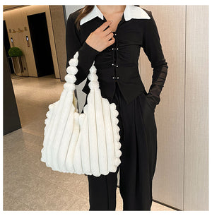 - Striped Design Plush Bag - handbags at TFC&H Co.
