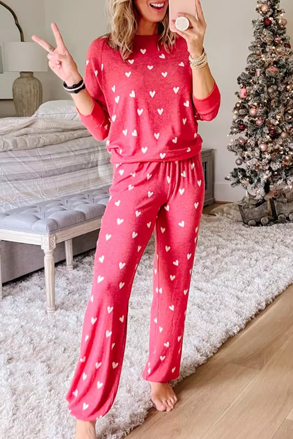 Fiery Red 95%Polyester+5%Elastane - Valentines Heart Print Pants Outfit Set - womens pants set at TFC&H Co.