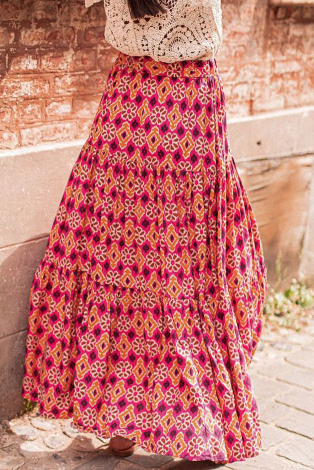 - Rose Vintage Boho Floral Print Tiered Maxi Skirt - womens skirt at TFC&H Co.