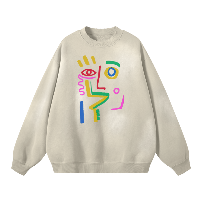 Gray Camel - Face It (Camel&Rose)Streetwear Unisex Monkey Washed Dyed Fleece Pullover Sweatshirt - womens sweater at TFC&H Co.
