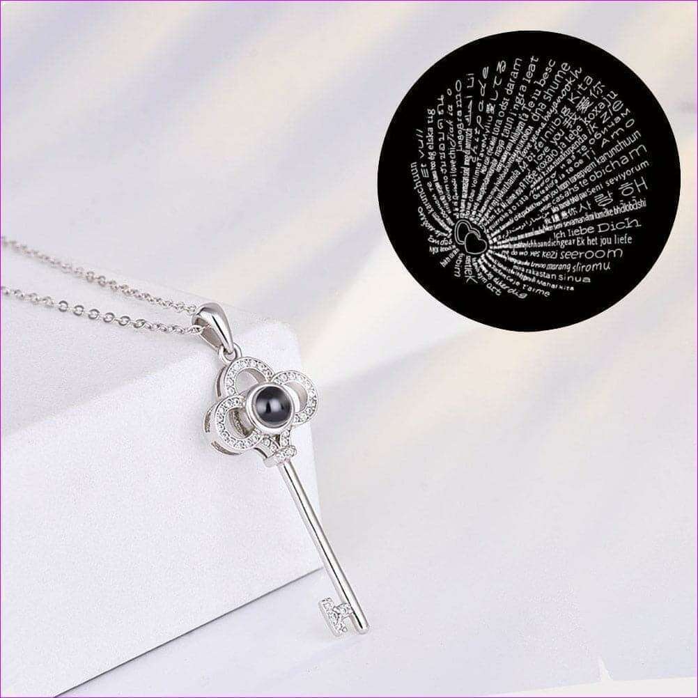 Silver 925 Silver - 100 Languages of Love Key Pendant Projection Necklace - necklace at TFC&H Co.