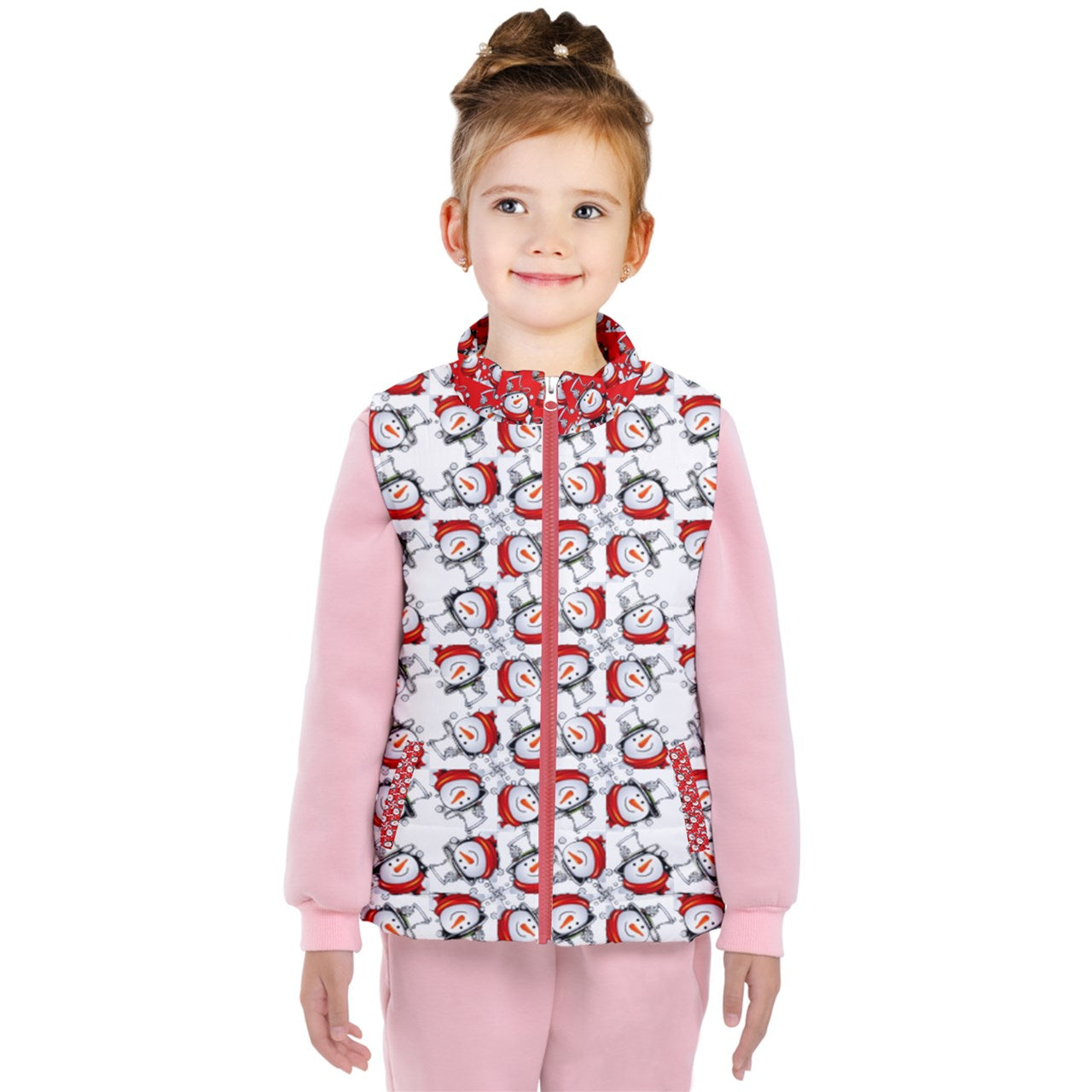 Red Zipper - Snow Man's Delight Zip Puffer Matching Christmas Kid's Vest - 2 options - kids vest at TFC&H Co.