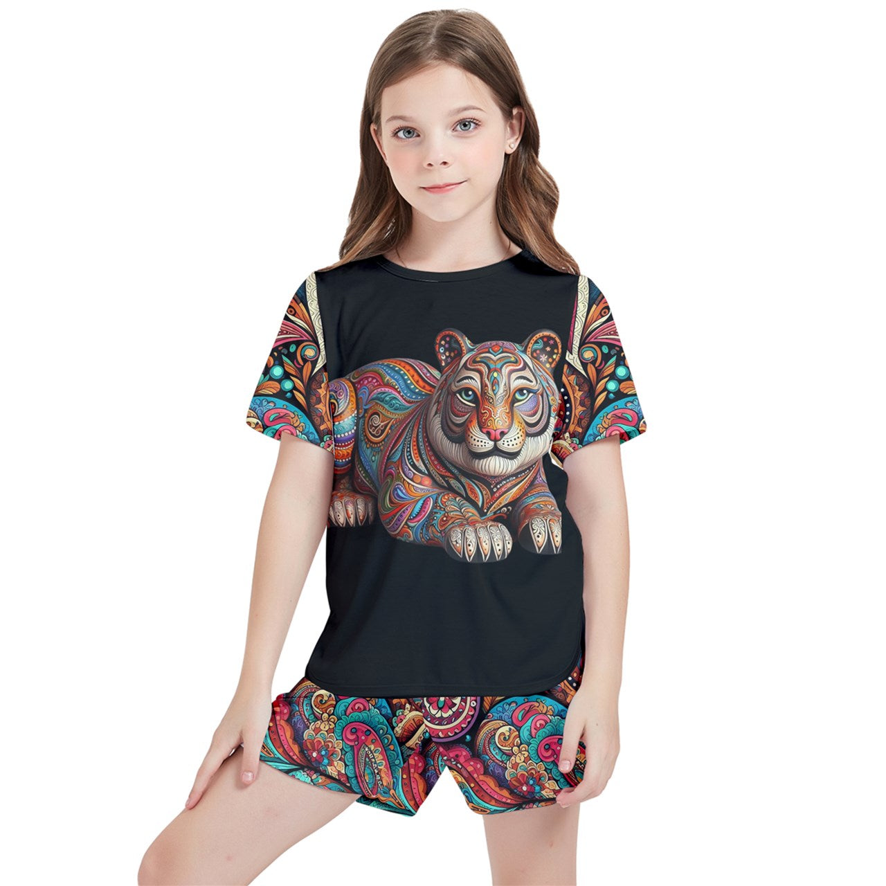 - Paisley Tiger Girls' T-Shirt and Shorts Outfit Set - girls short set at TFC&H Co.