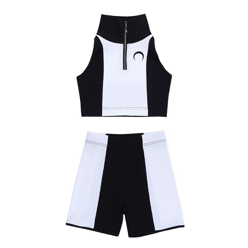 Color Block Fashion Two-Piece Halter Vest and Shorts Outfit Set