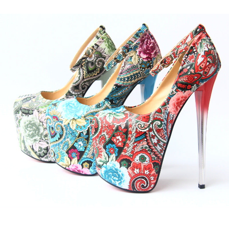 - Stiletto Ethnic Paisley Style Super High Heels - womens shoe at TFC&H Co.