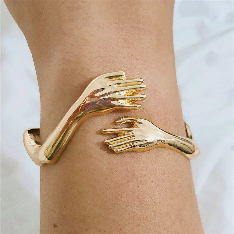 Gold - Hugging Arms Hand Cuff Couple Bracelet For Women And Men - bracelet at TFC&H Co.
