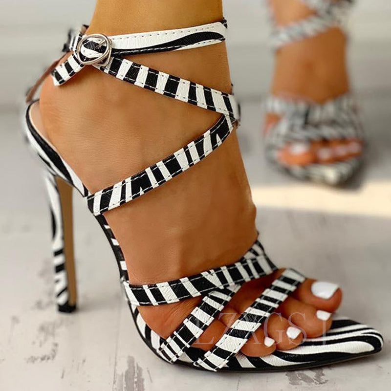 WHITE - Women's Stiletto strap sandals - womens shoe at TFC&H Co.