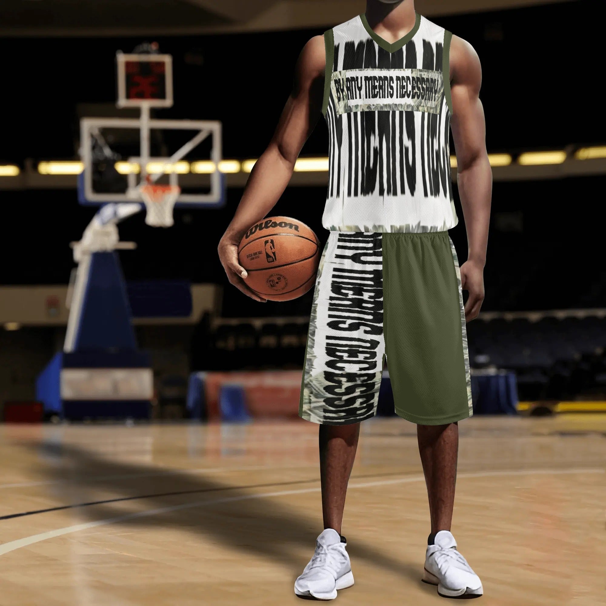 - B.A.M.N - By Any Means Necessary Army Green Basketball Jersey Matching Short Sets Outfit - mens short set at TFC&H Co.