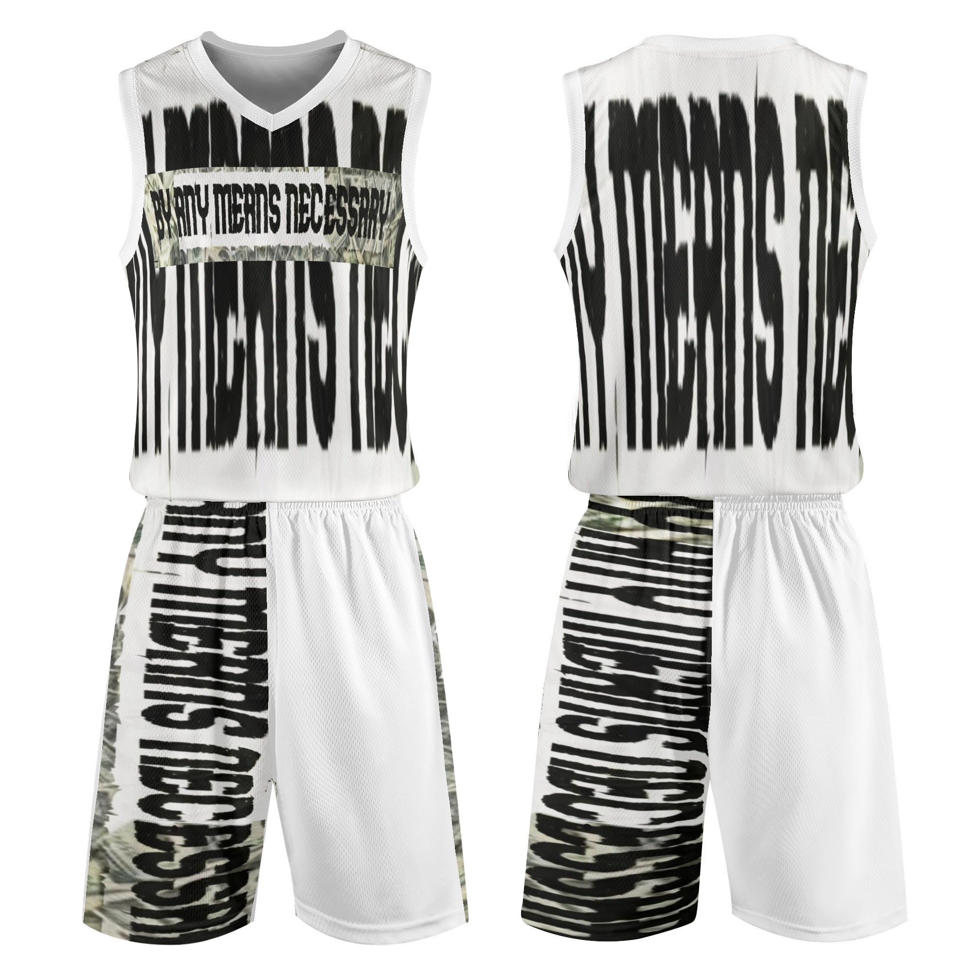 White - B.A.M.N - By Any Means Necessary Basketball Jersey Matching Short Sets Outfit - mens short set at TFC&H Co.