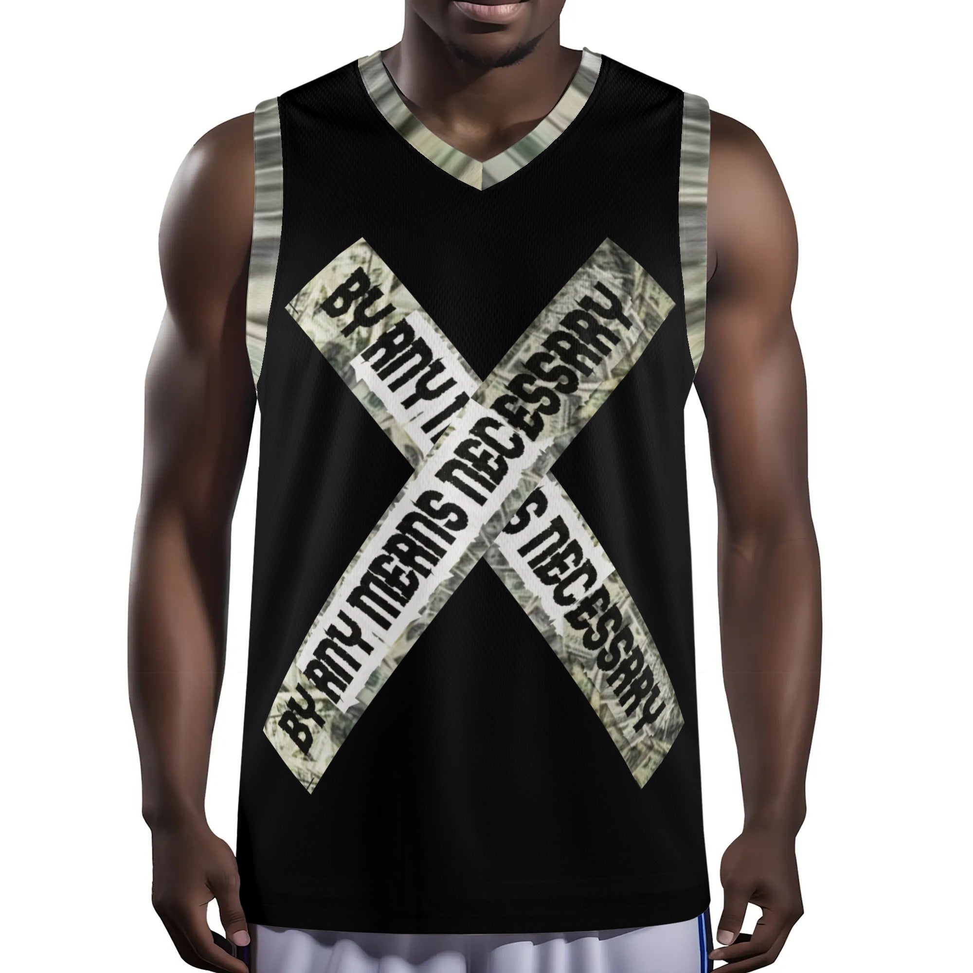 4XL - B.A.M.N- By Any Means Necessary X Men's Basketball Jerseys Tank Top Black - mens basketball jersey at TFC&H Co.