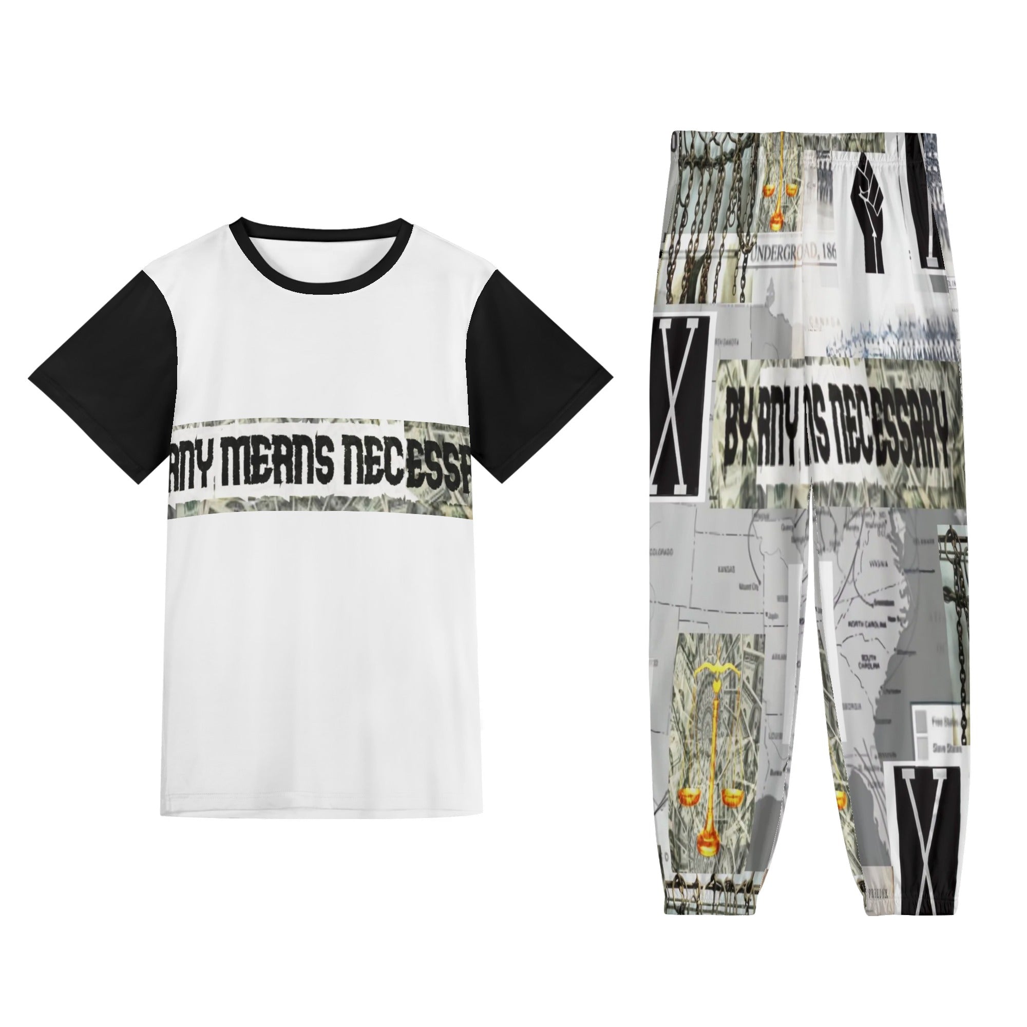 5XL - By Any Means Necessary - B.A.M.N Mens Short Sleeve Sports Outfit Set - mens pants set at TFC&H Co.