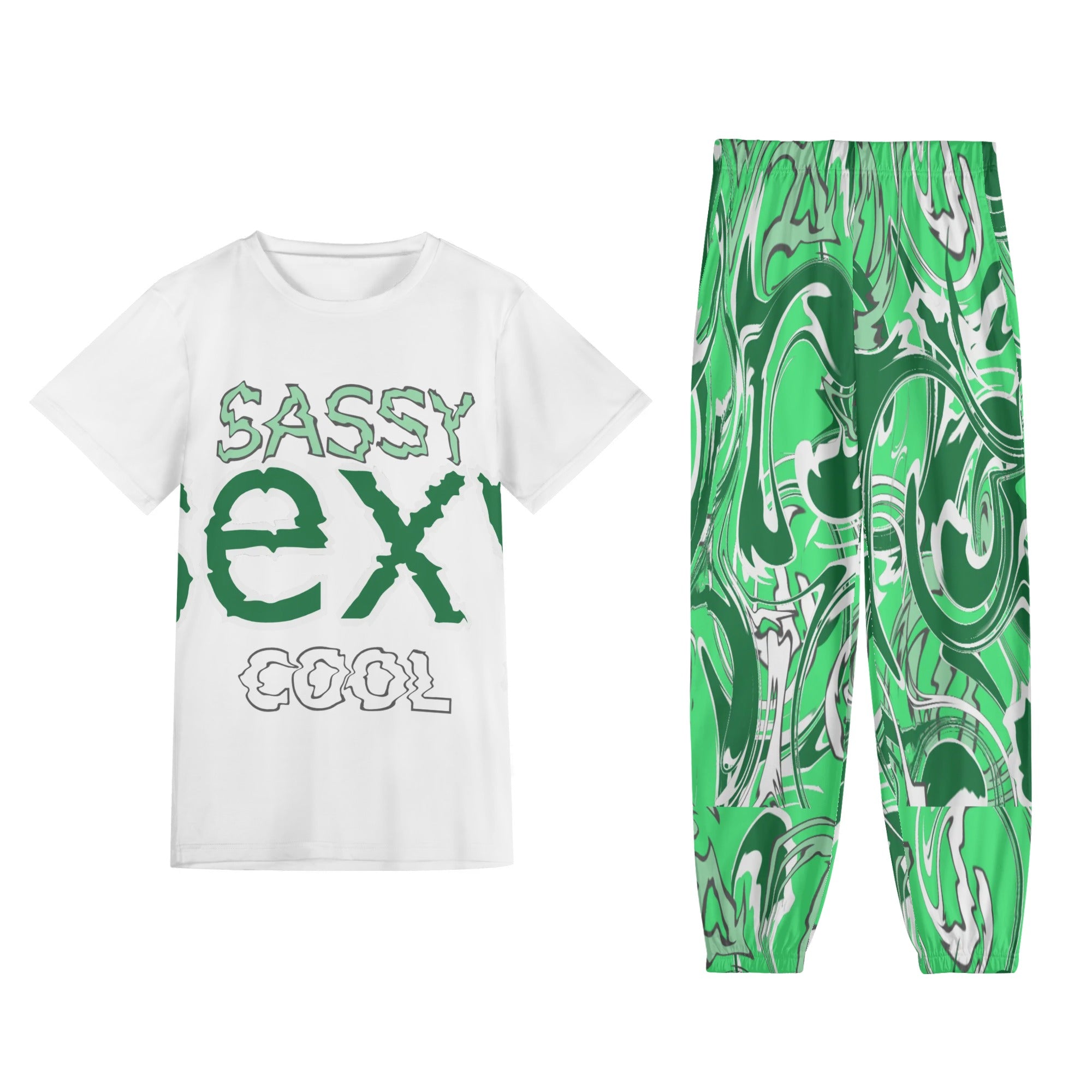 5XL - Sassy Sexy Cool Womens Short Sleeve Sports Outfit Set - womens pants set at TFC&H Co.