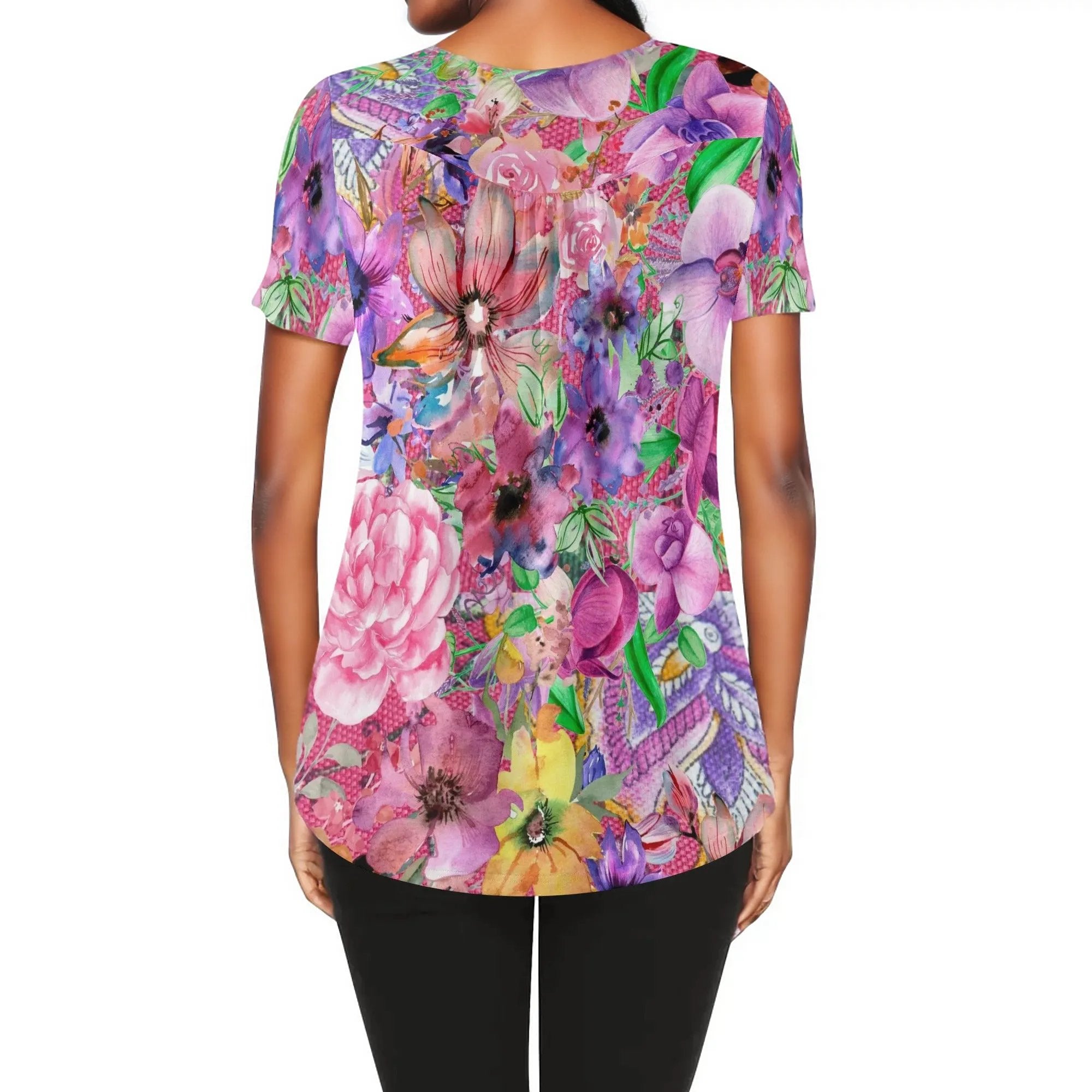 - Nothing but Floral Womens Scoop Neck Short Sleeve Loose Floral Blouse - women's blouse at TFC&H Co.