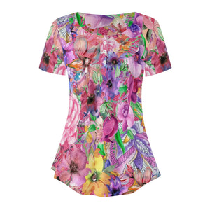 - Nothing but Floral Womens Scoop Neck Short Sleeve Loose Floral Blouse - women's blouse at TFC&H Co.