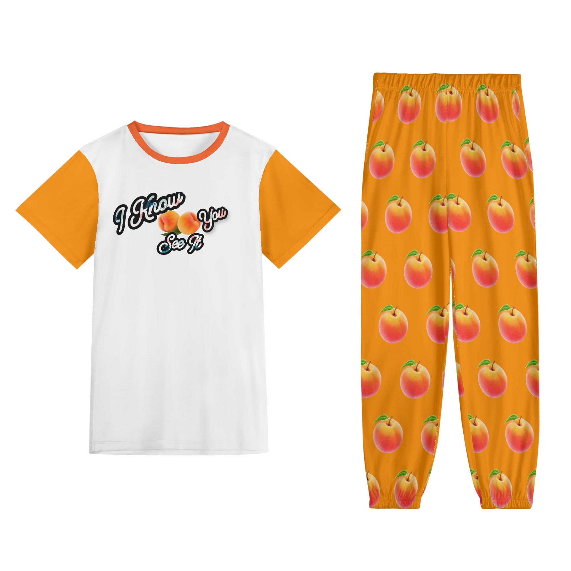 Orange - I Know You See It- Womens Short Sleeve Sports Outfit Set - Womens Pants Sets at TFC&H Co.