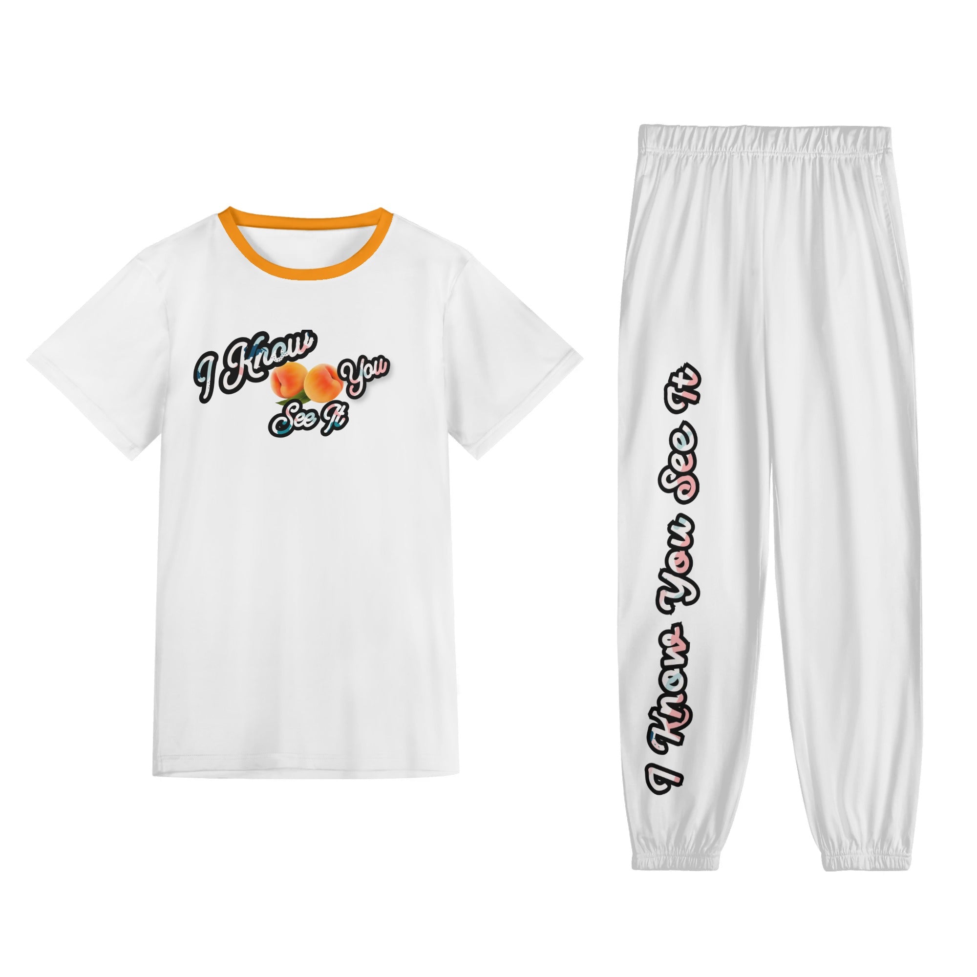 White - I Know You See It- Womens Short Sleeve Sports Outfit Set 2 - Womens Pants Sets at TFC&H Co.