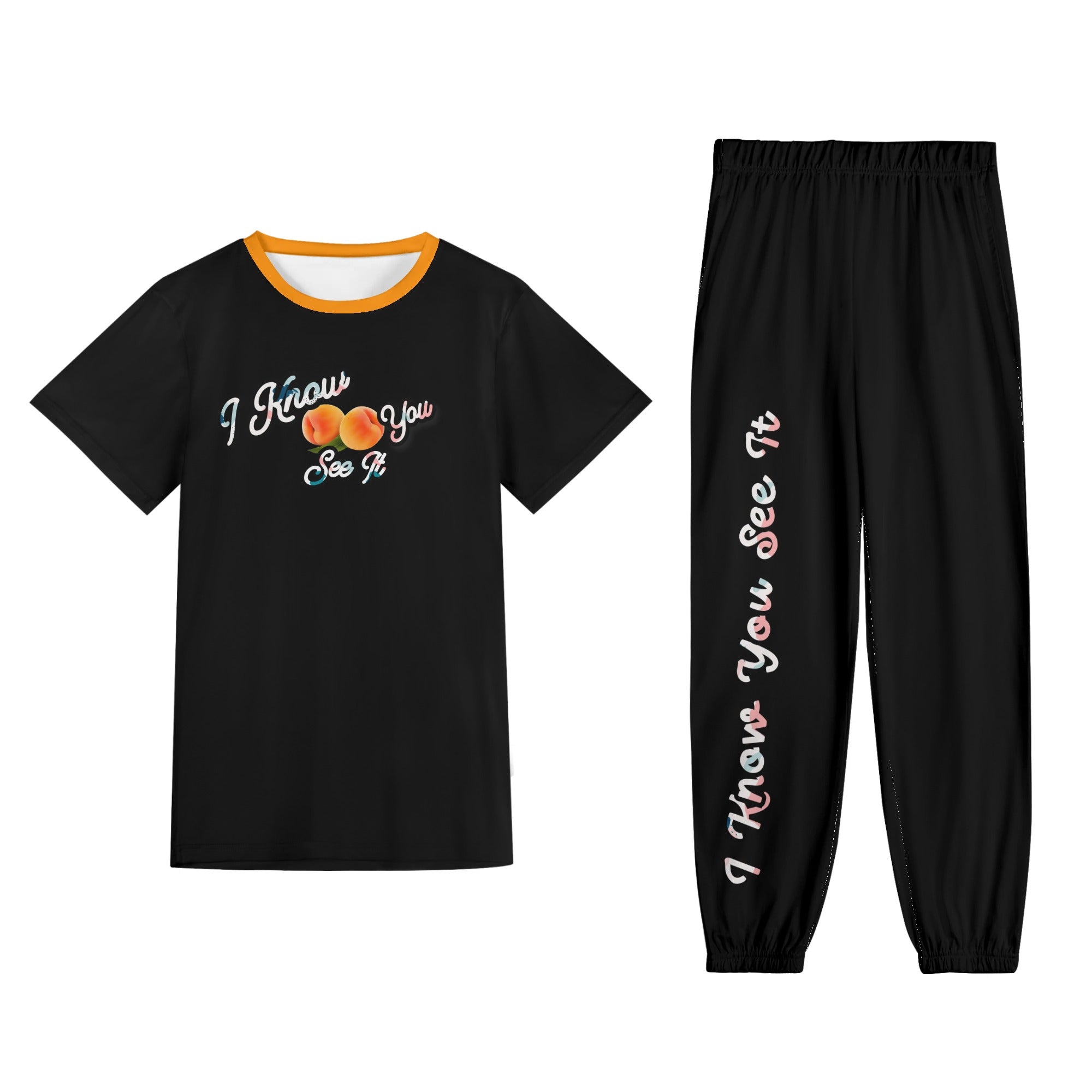 Black - I Know You See It- Womens Short Sleeve Sports Outfit Set 2 - Womens Pants Sets at TFC&H Co.