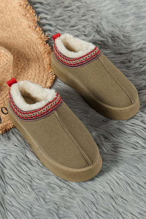 - Suede Contrast Print Round Toe Plush Lined Flats - 3 colors - Slides Shoes + Flip Flops at TFC&H Co.