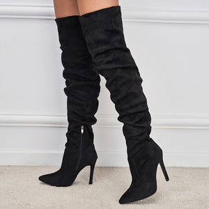 Black - Over The Knee Pointed Toe Women's Stiletto Boots - womens boot at TFC&H Co.
