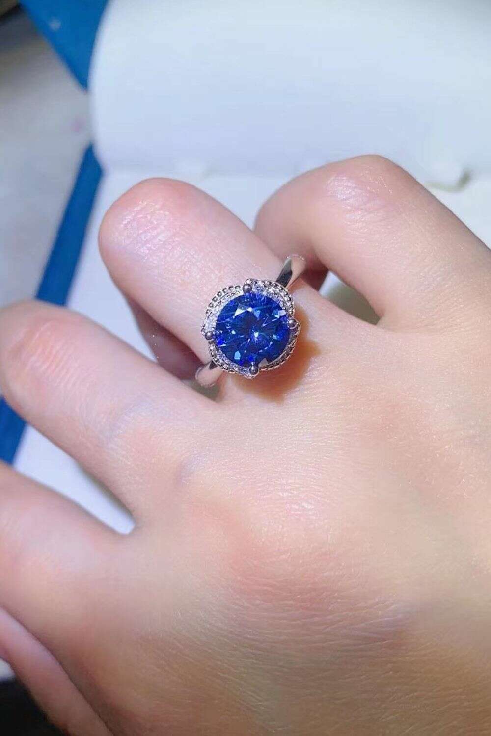 COBALT BLUE - 2 Carat Moissanite Contrast 925 Sterling Silver Ring - rings at TFC&H Co.