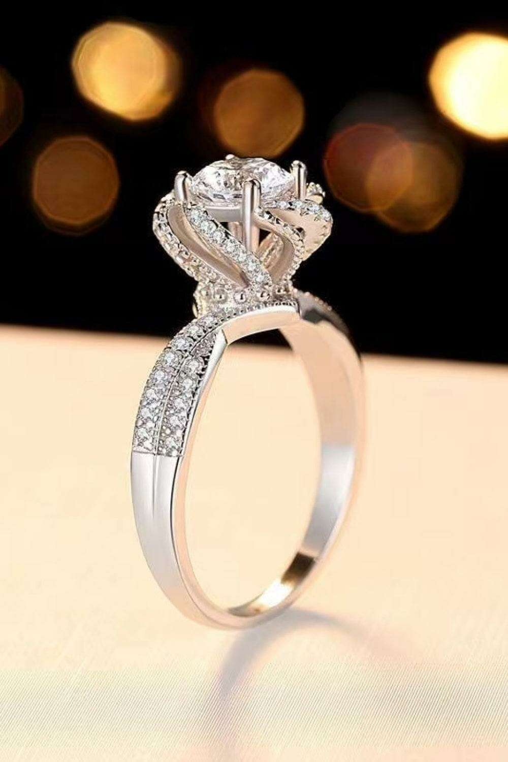 - 2 Carat Moissanite Floral Platinum-Plated Ring - ring at TFC&H Co.