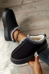Black - Suede Contrast Print Round Toe Plush Lined Flats - 3 colors - Slides Shoes + Flip Flops at TFC&H Co.