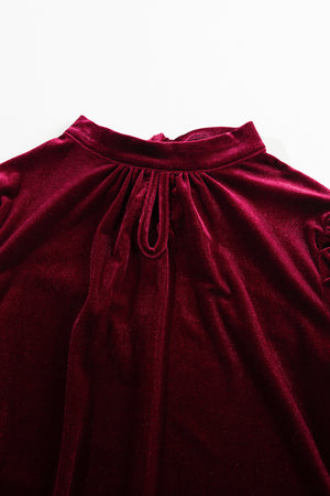 - Mock Neck Puff Sleeve Women's Velvet Blouse - women's blouse at TFC&H Co.