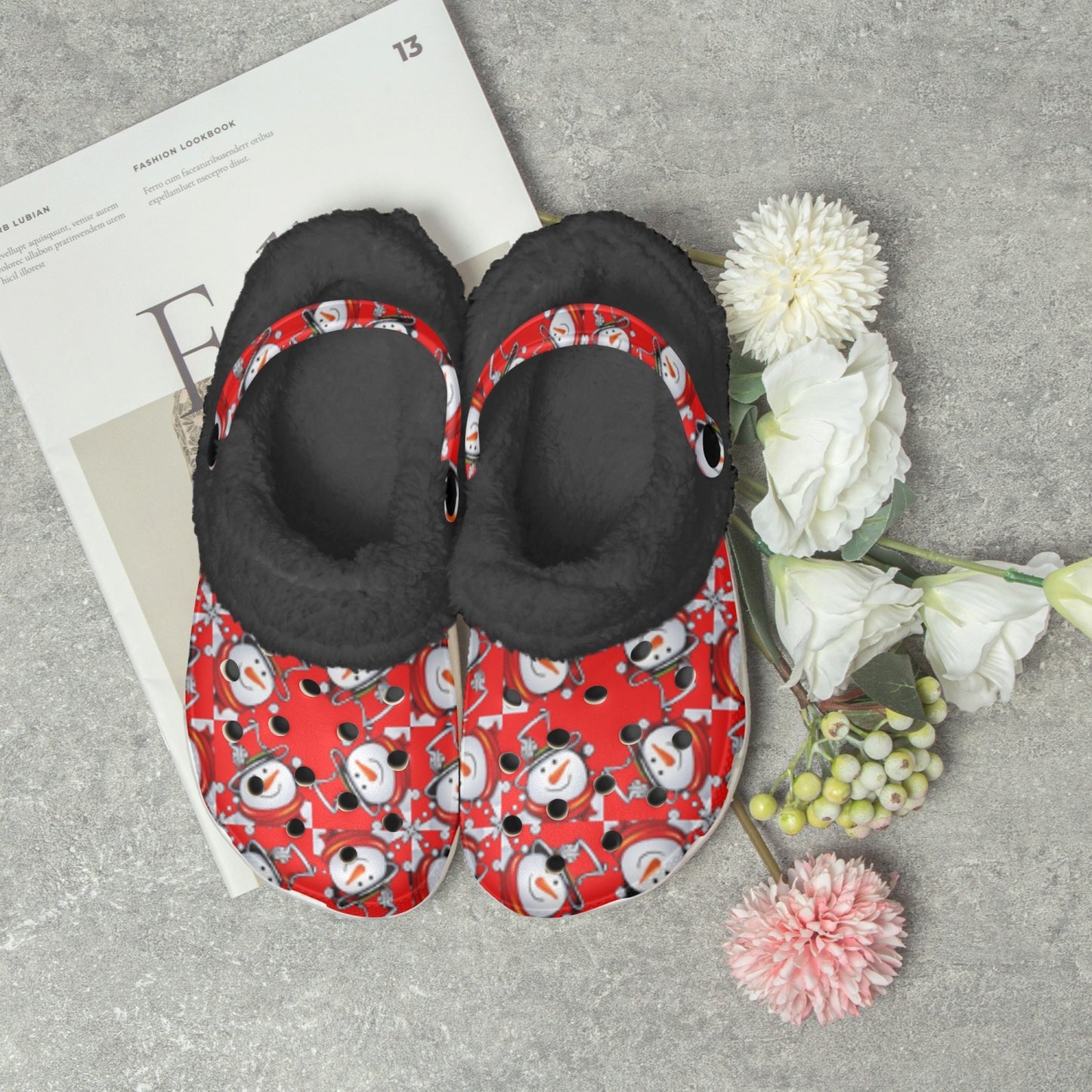 Snow Man's Delight Fuzzy Lined Christmas Clogs - 2 colors - women's clogs at TFC&H Co.