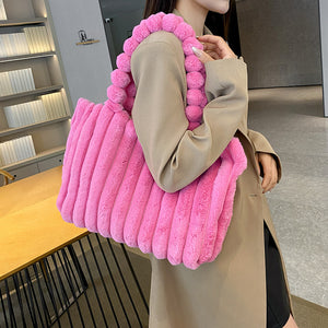 - Striped Design Plush Bag - handbags at TFC&H Co.
