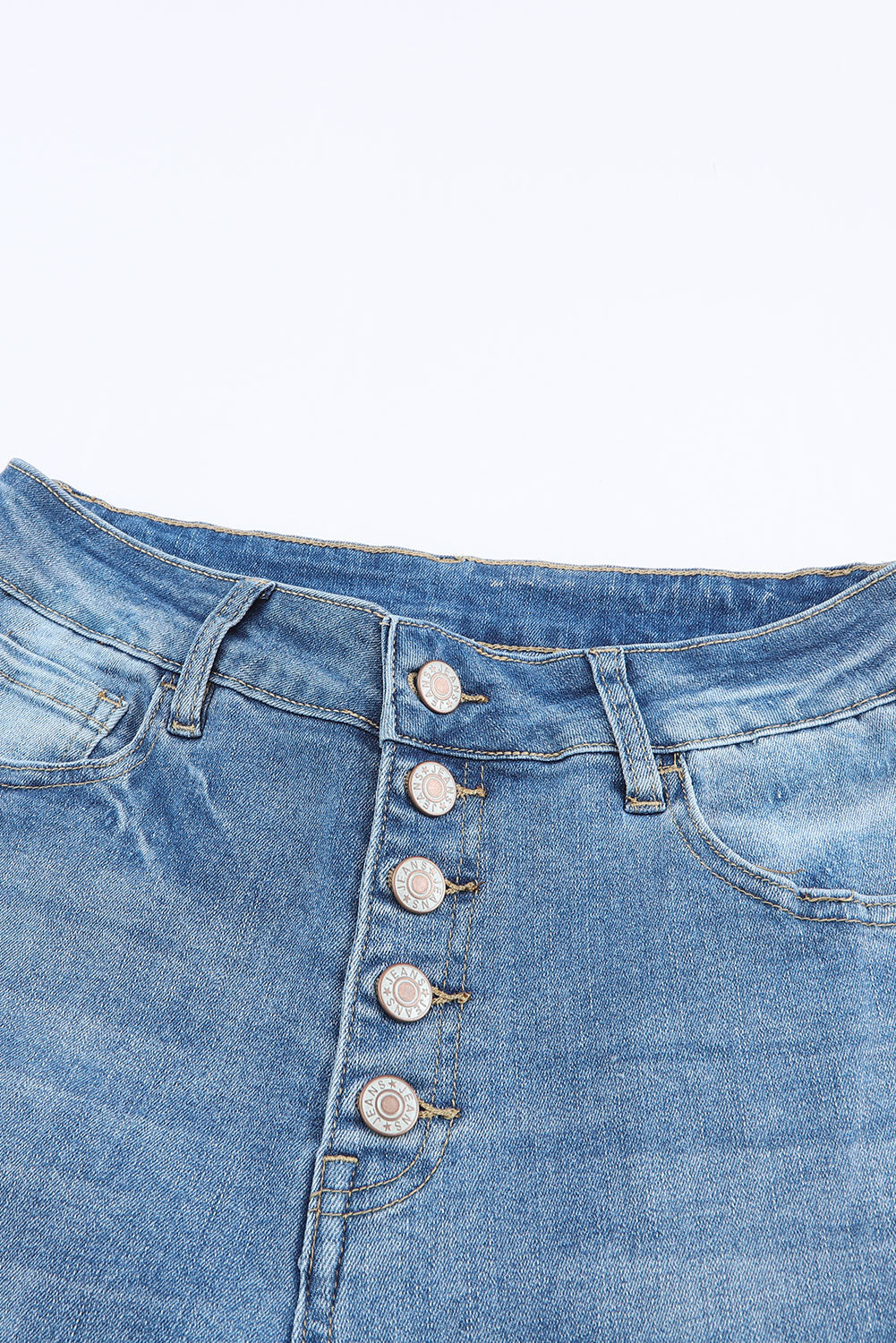 - Sky Blue High Waist Buttoned Distressed Flared Jeans - womens jeans at TFC&H Co.
