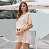 Women's Round Neck Short-sleeved Lace-up Romper