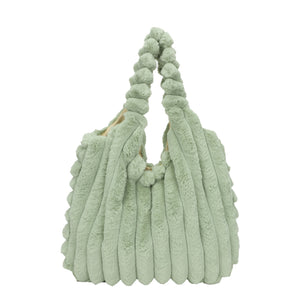 Green - Striped Design Plush Bag - handbags at TFC&H Co.