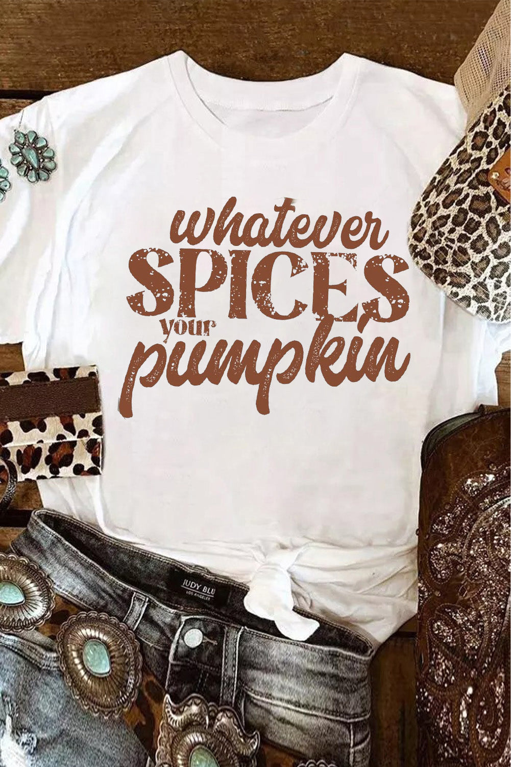 White - White Whatever Spices Your Pumpkin Letter Print Graphic Tee - womens Graphic Tees at TFC&H Co.