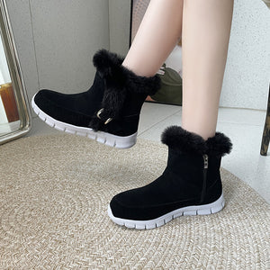 - Winter Warm Thickened Solid Color Plush Women's Ankle Boots With Buckle - 4 colors - womens boots at TFC&H Co.