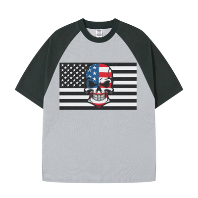 - Skull Flag Heavyweight Color Block Loose-Fit Waffle Stitch Fabric T-Shirt - mens t-shirt at TFC&H Co.