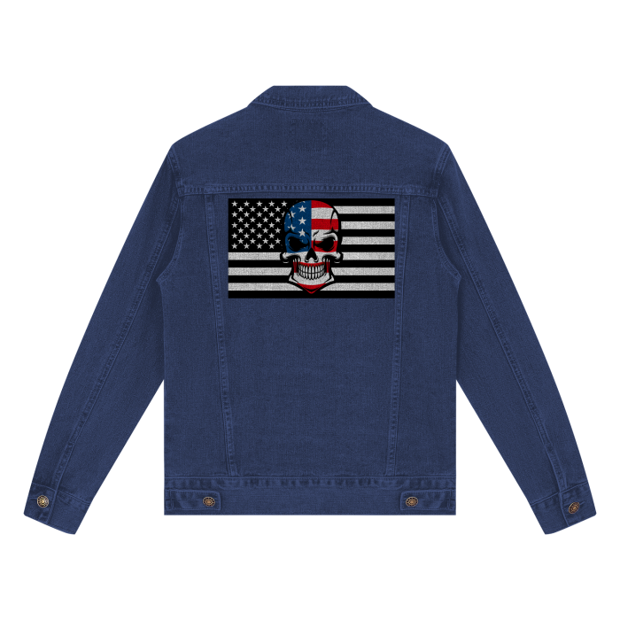 DARK BLUE - Skull Flag Streetwear Classic Denim Jacket - mens denim jacket at TFC&H Co.