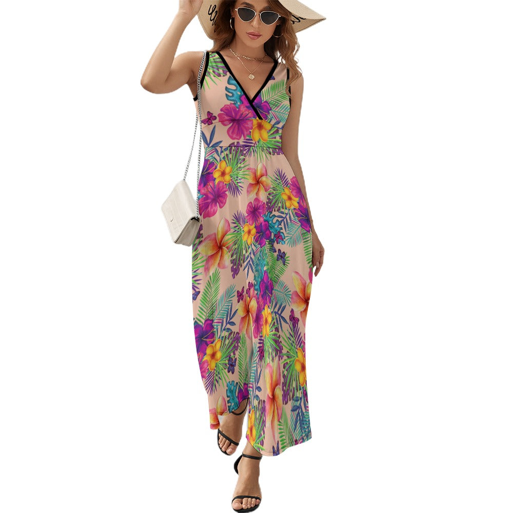 - Tropical Peach Floral Temperament Ladies Sleeveless Dress - womens dress at TFC&H Co.