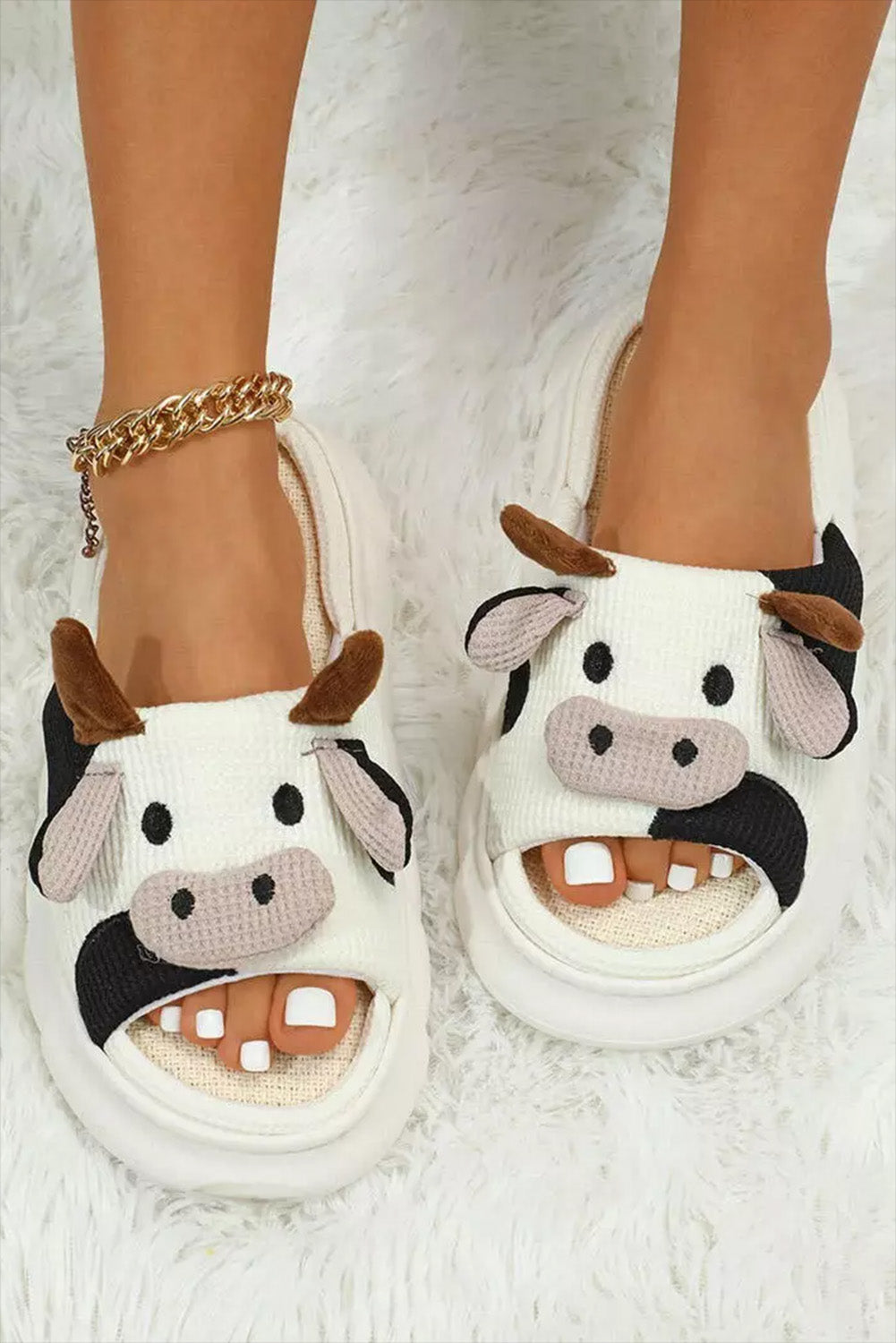 Bright White 100%PVC - White Cute Cow Pattern Open Toe Slippers - womens slippers at TFC&H Co.