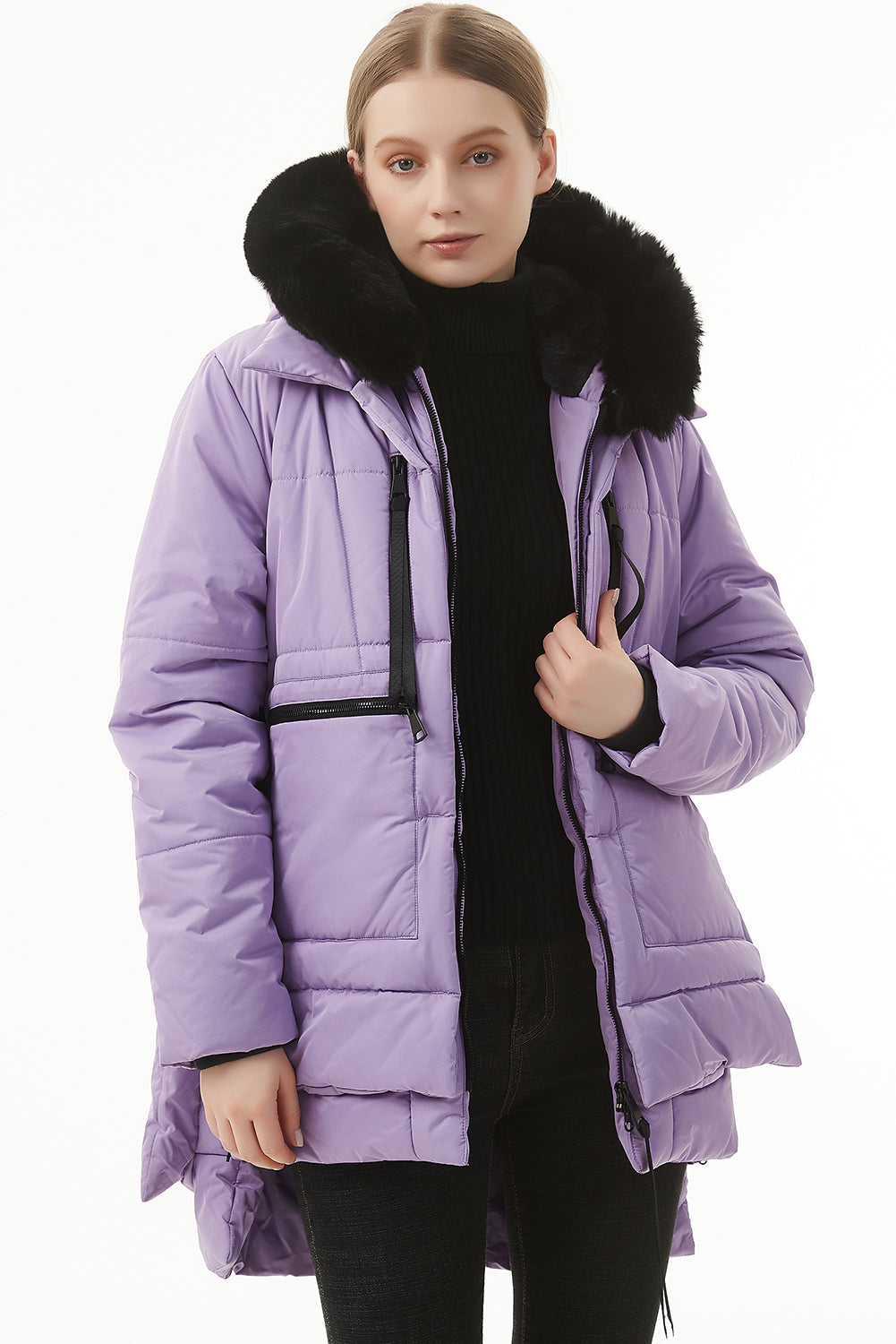 Wisteria 100%Polyester - Wisteria Plush Linen Zip Up Hooded Puffer Coat - 7 colors - womens coat at TFC&H Co.