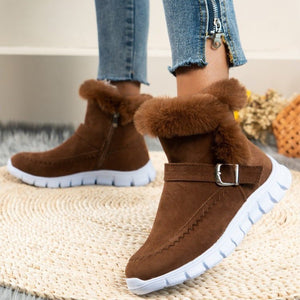 Dark Brown - Winter Warm Thickened Solid Color Plush Women's Ankle Boots With Buckle - 4 colors - womens boots at TFC&H Co.