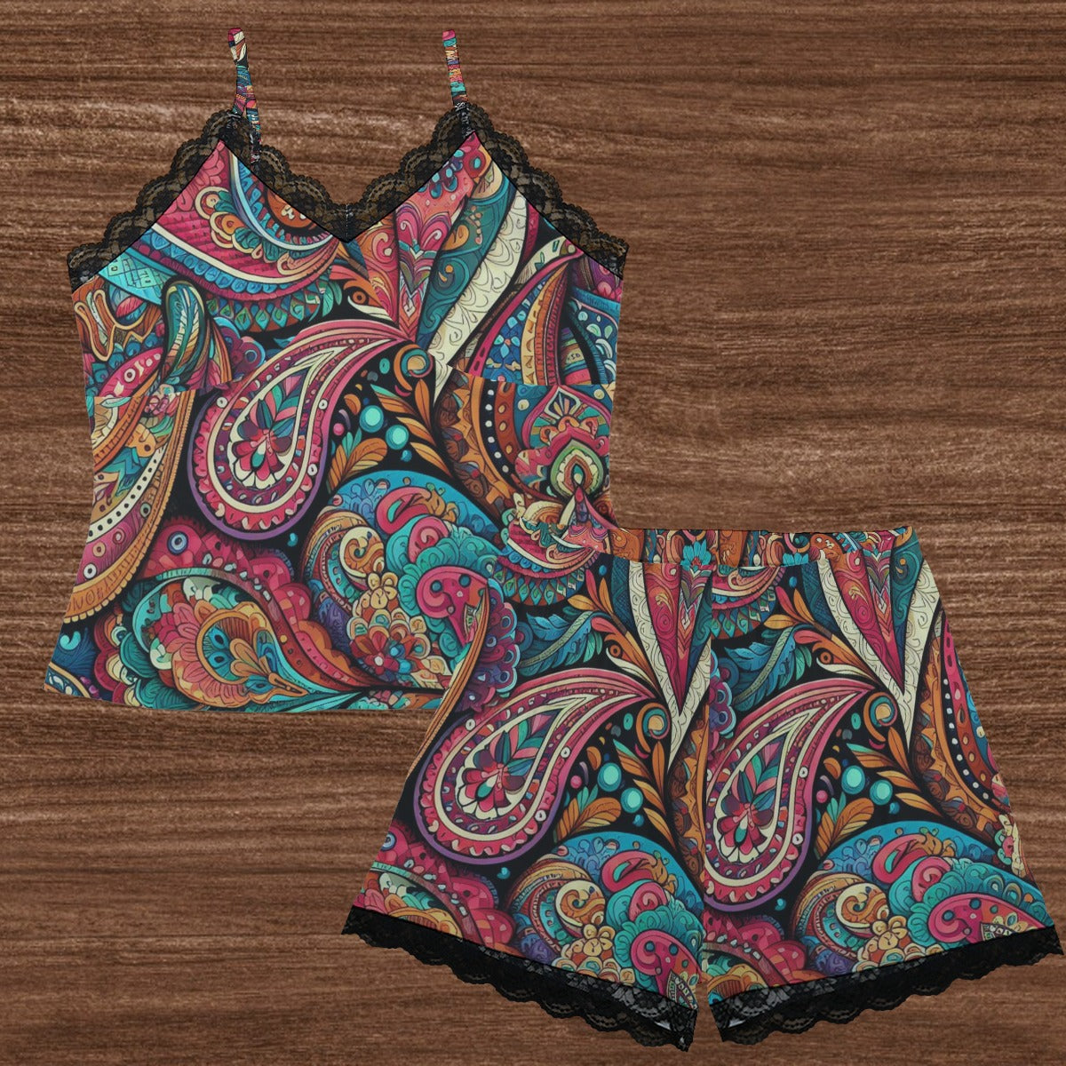 Paisley Women's Cami Loungewear With Lace Edge