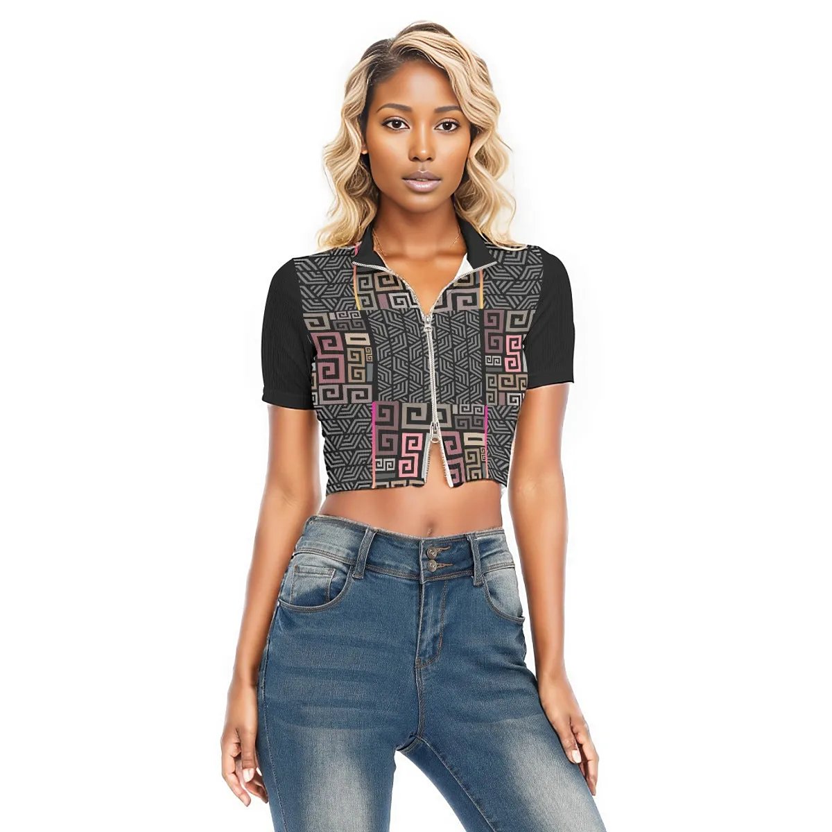 Squared Women's Cropped T-shirt With Two-way Zipper