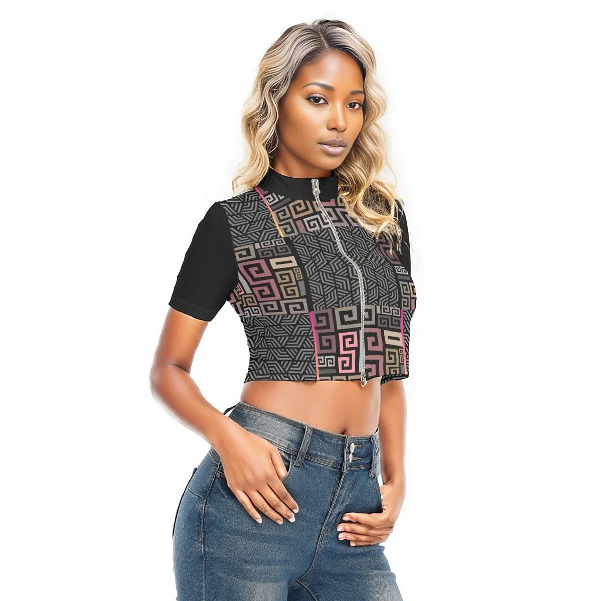 Squared Women's Cropped T-shirt With Two-way Zipper