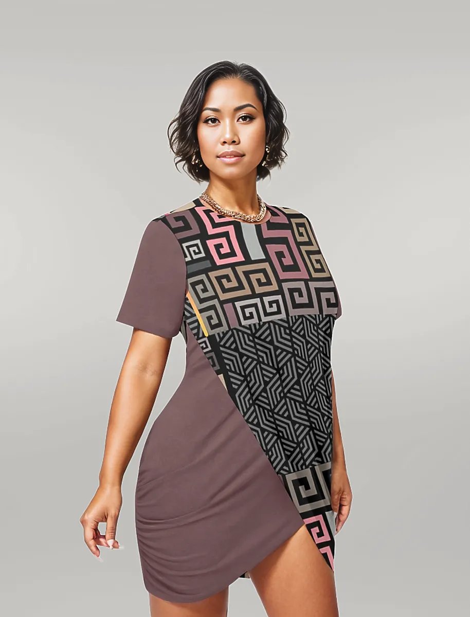 - Squared Voluptuous (+) Women’s Stacked Hem Dress With Short Sleeve (Plus Size） - womens dress at TFC&H Co.