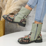 Floral - Floral Print Retro Belt Buckle Women's Boots With Side Zipper - womens boot at TFC&H Co.