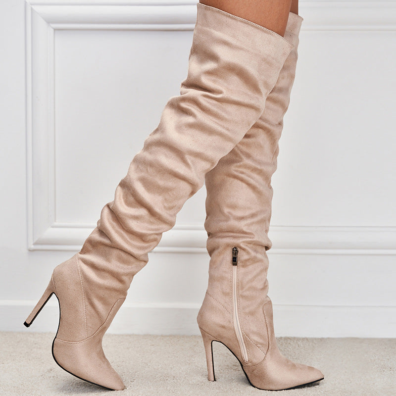 Apricot - Over The Knee Pointed Toe Women's Stiletto Boots - womens boot at TFC&H Co.