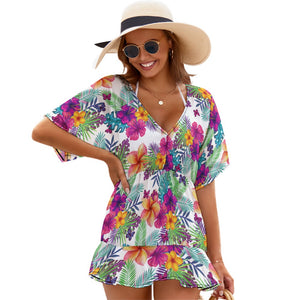 - Floral Ladies Thin Short Sleeve One Piece Dress - womens dress at TFC&H Co.