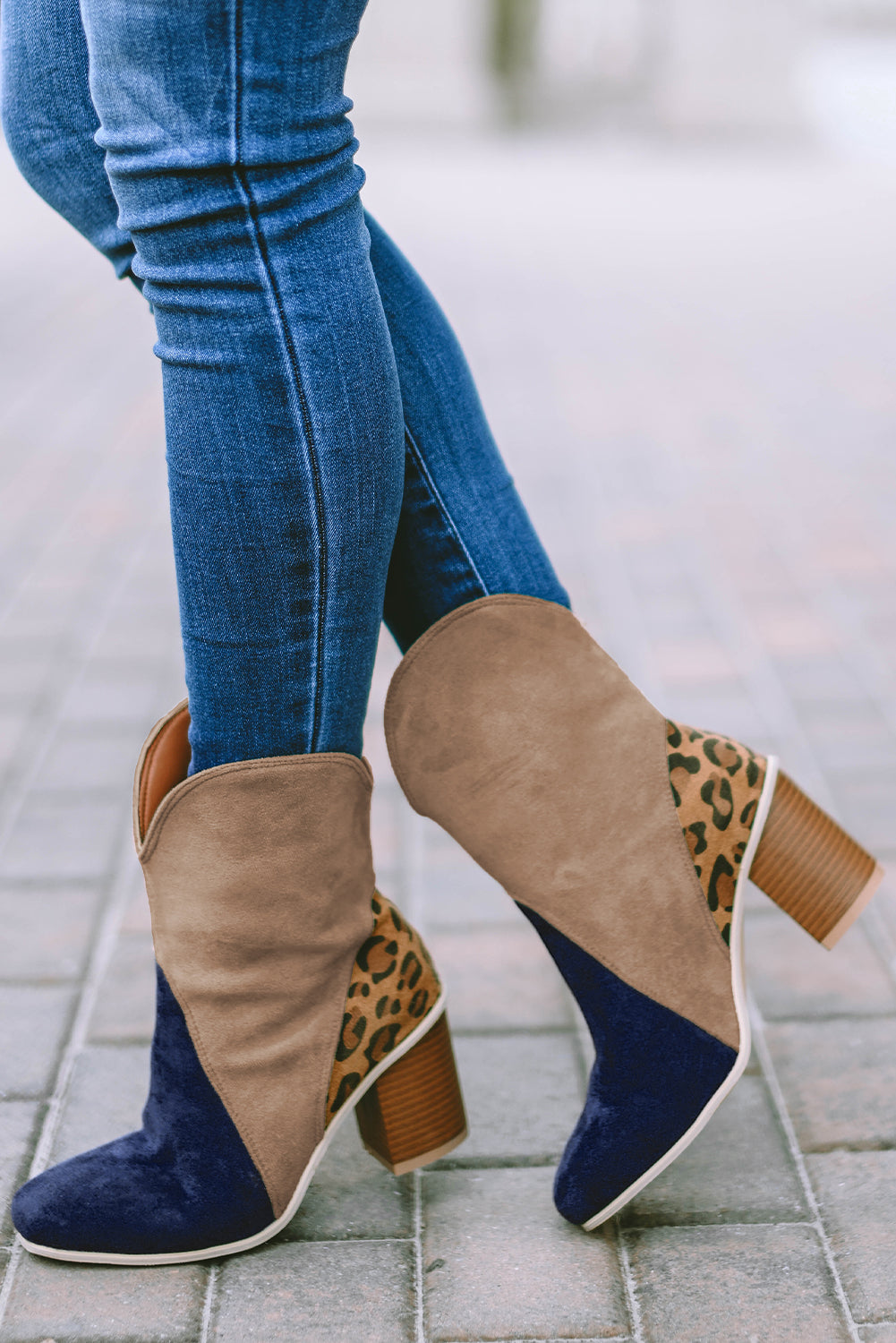- Leopard Print Color Block Patchwork Heeled Boots - womens boots at TFC&H Co.