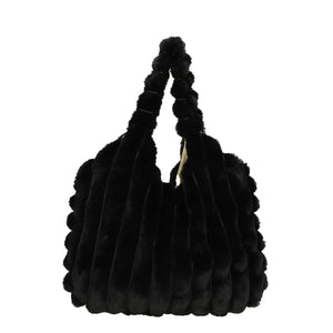 Black - Striped Design Plush Bag - handbags at TFC&H Co.